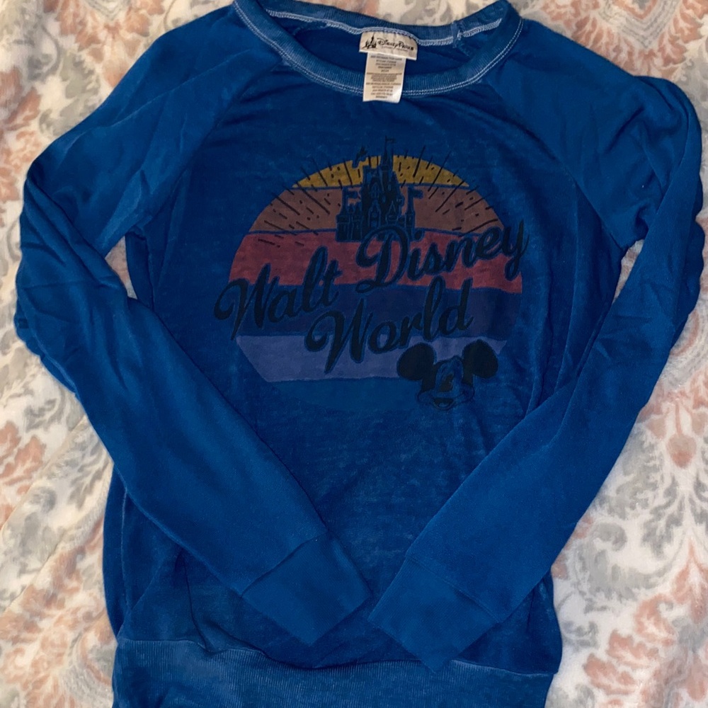 Disney Navy Graphic Pullover with Sunset Stripe and Castle Motif